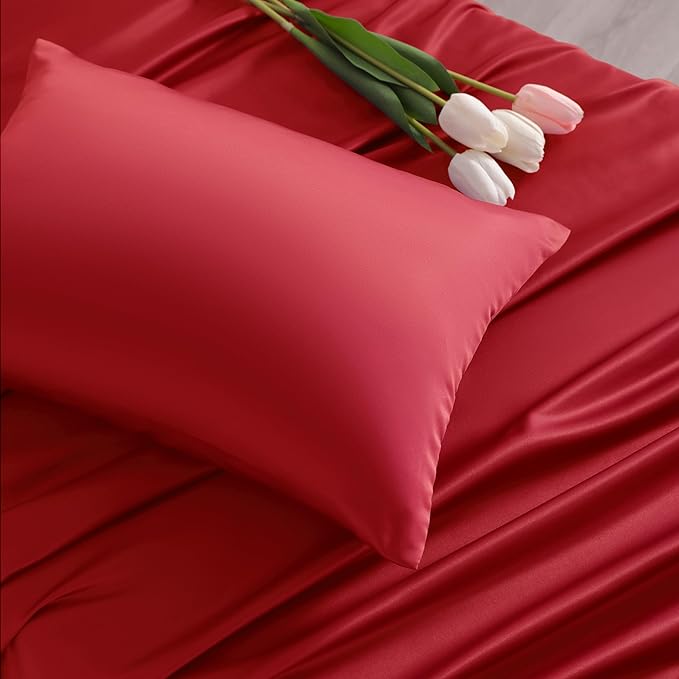 NTBAY Zippered Silk Satin Toddler Pillowcases - 2 Pack Hidden Zipper 13x18 Pillowcases - Luxury and Silky Baby Travel Pillow Covers, Red