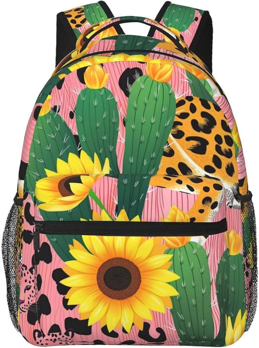 Casual Daypack Multipurpose Anti-Theft Large Capacity Carry On Bag, 90S Sunflower Leopard Cactus Casual Daypack Climbing Shoulder Bag With Padded Straps