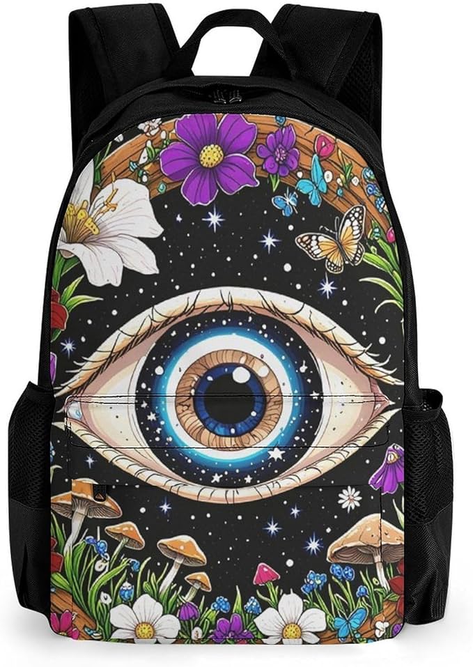 Supdreamc Daypack Backpack Multipurpose Anti-Theft Large Capacity Bookbag, Psychedelic Flower Eye Mushroom Trippy Art Travel Hiking Camping Rucksack With Adjustable Shoulder Straps