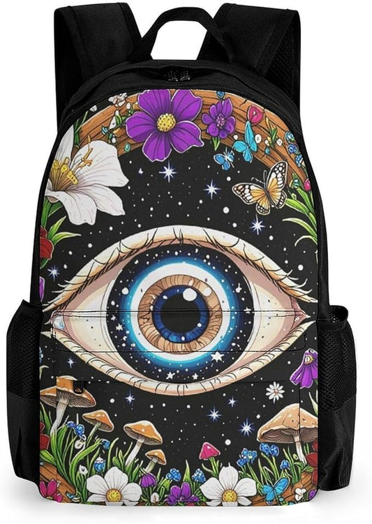 Supdreamc Daypack Backpack Multipurpose Anti-Theft Large Capacity Bookbag, Psychedelic Flower Eye Mushroom Trippy Art Travel Hiking Camping Rucksack With Adjustable Shoulder Straps