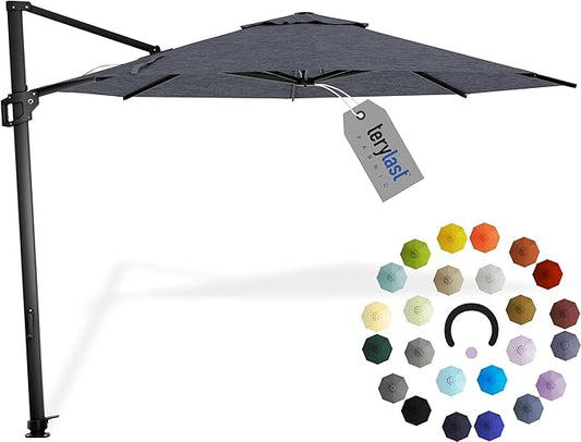 Midtown Umbrellas 10 Ft Outdoor Cantilever Patio Umbrella w/Terylast Heather Grey Fabric - Tilt 360° Offset Patio Umbrella, Deck Patio Umbrella, Backyard Umbrella & Garden Umbrella - Black Frame