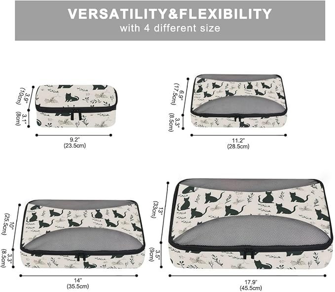 Black Kitten Cat Compression Packing Cubes for Travel Luggage Suitcase Packing Organizers Bags Carry On Lightweight 4 Set