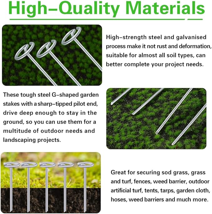 Bakulyor 50Pcs Circle Top Landscape Staples, 6 Inch Garden Stake 9 Gauge Galvanized Landscape Fabric Stakes, Heavy Duty Yard Ground Pins for Outdoor Gardening Weed Barrier Sod Fabric - Silver 6"