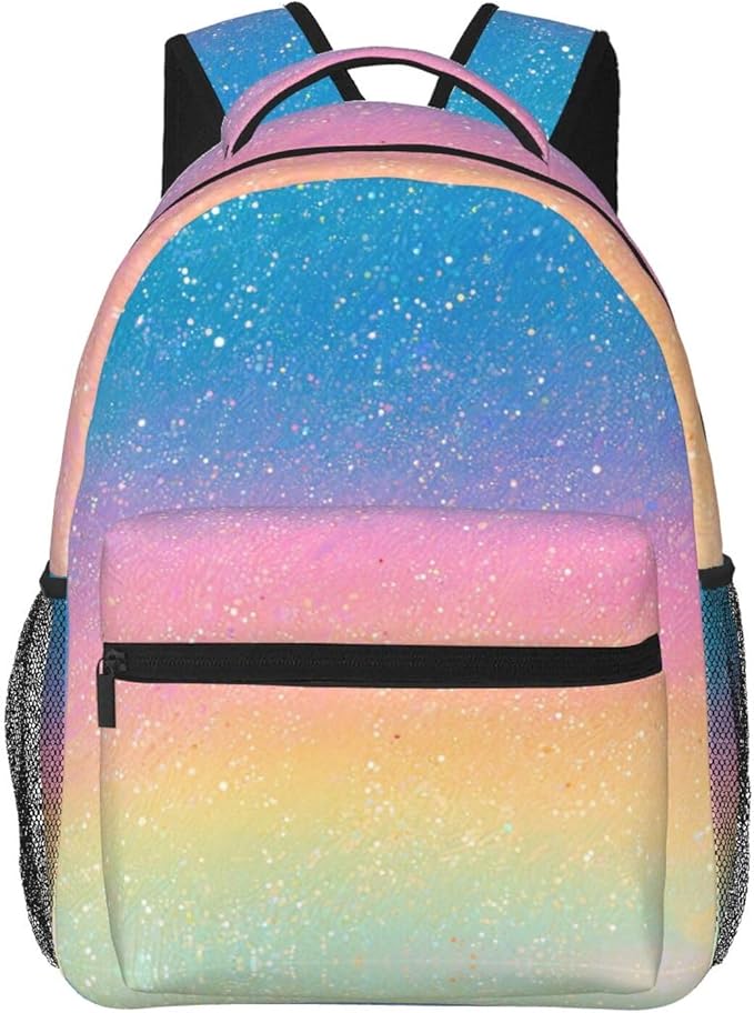 Adults Lightweight Colorful Glitter Sparkle Pattern Rucksacks Large Capacity Bookbag With Adjustable Shoulder Straps for Trekking Outdoors Bicycle