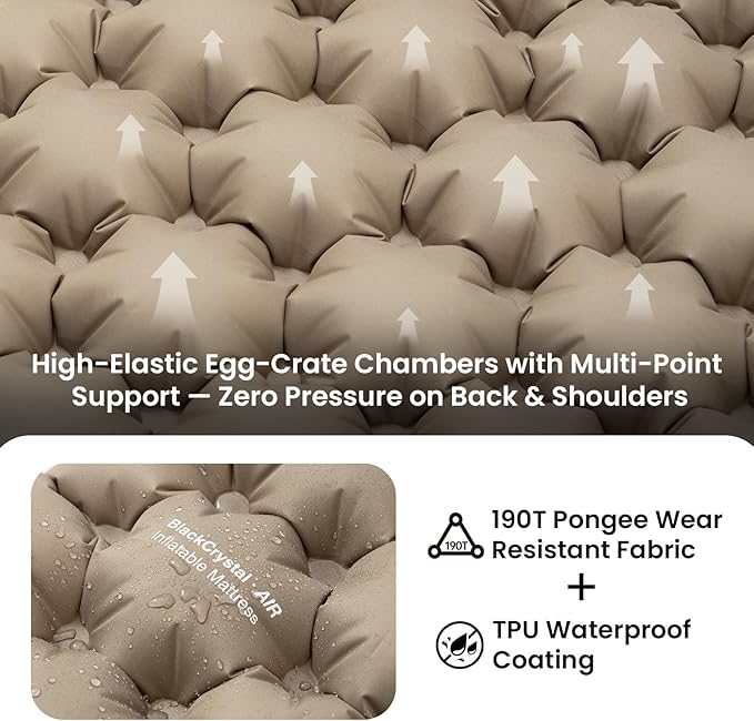 ONETIGRIS BLACKCRYSTAL Camping Sleeping Pad with Built-in Foot Pump, Inflatable Sleeping Pad with Built-in Pillow, Connectable Camping Air Mattress for Backpacking, Hiking,Tent Camping, Lightweight