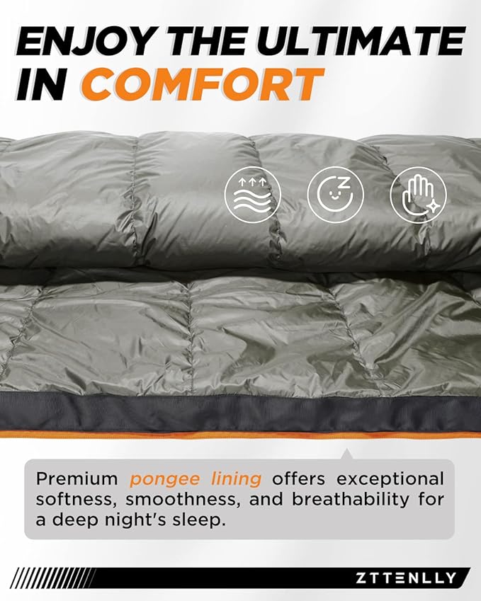 Down Sleeping Bag for Adults - Lightweight and Compact for Backpacking, Camping and Hiking - 550/600 FP, 0/20/30 Degree and 4-Season Sleeping Bag for Cold Weather