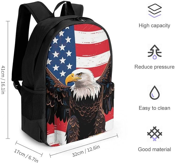 Rucksack Anti-Theft Multipurpose Large Capacity Carry On Bag, American Flag Eagle Art Travel Hiking Bag Day Pack With Side Pockets