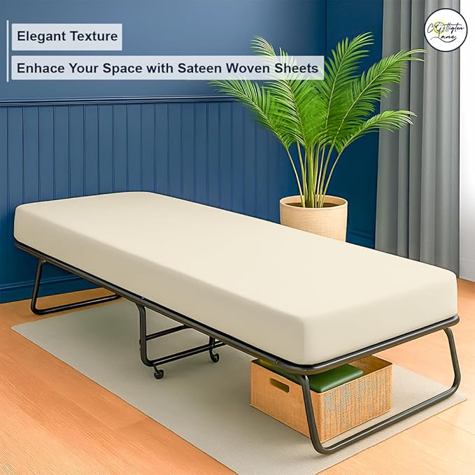 Cot Fitted Sheet 28 x 75, 100% Egyptian Cotton, 1 PC Cot Size Bottom Sheet Only, Perfect for Narrow Twin, Camp Bunk, Army Cots, Trifold Mattress, Camping Cot, Guest Bed Replacement(Ivory)