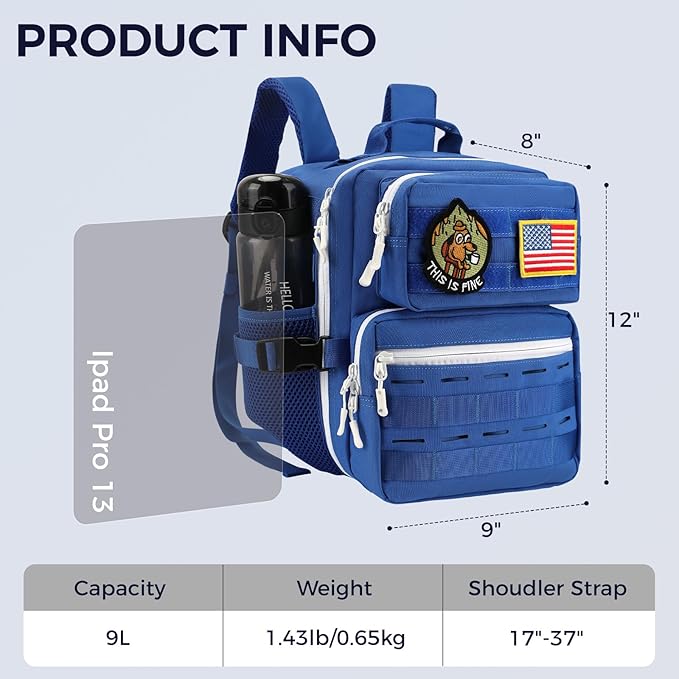 9L Mini Tactical Backpack for Men Women,Small Military Tactical Backpack for Sport,Gym,Hiking,Travel,Camping (Navy Blue)