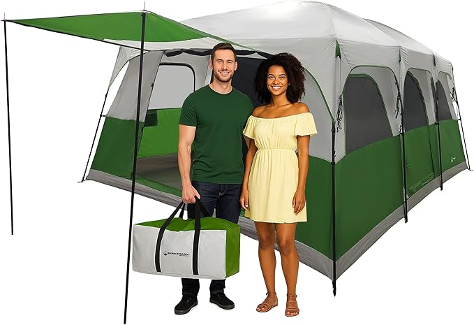 10-12 Person Large Camping Tent – Tall Family Cabin Outdoor Shelter with Room Divider, Mesh Windows, Water-Resistant Rainfly and Carry Bag for Camping and Outdoor Adventures – Wakeman Outdoors