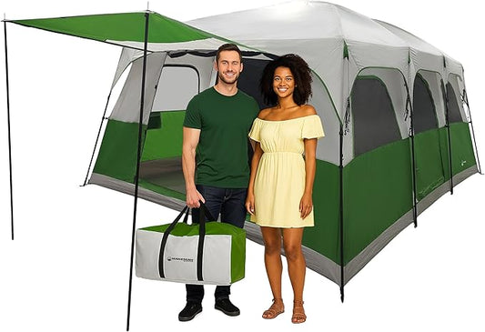 10-12 Person Large Camping Tent – Tall Family Cabin Outdoor Shelter with Room Divider, Mesh Windows, Water-Resistant Rainfly and Carry Bag for Camping and Outdoor Adventures – Wakeman Outdoors