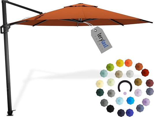 Midtown Umbrellas 10 Ft Outdoor Cantilever Patio Umbrella w/Terylast Dark Orange Fabric - Rotate Tilt 360° Offset Patio Umbrella, Deck Patio Umbrella, Backyard Umbrella & Garden Umbrella - Black Frame