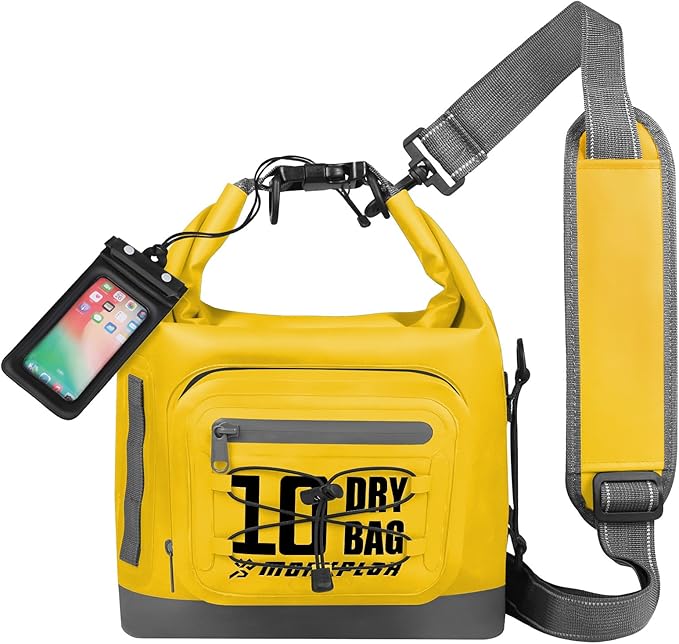 Dry Bag Waterproof,5L/10L/20L/30L Roll Top Dry Bag Backpack with WaterProof Phone Case for Swim,Kayak(Yellow 10L)
