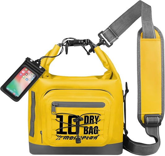 Dry Bag Waterproof,5L/10L/20L/30L Roll Top Dry Bag Backpack with WaterProof Phone Case for Swim,Kayak(Yellow 10L)