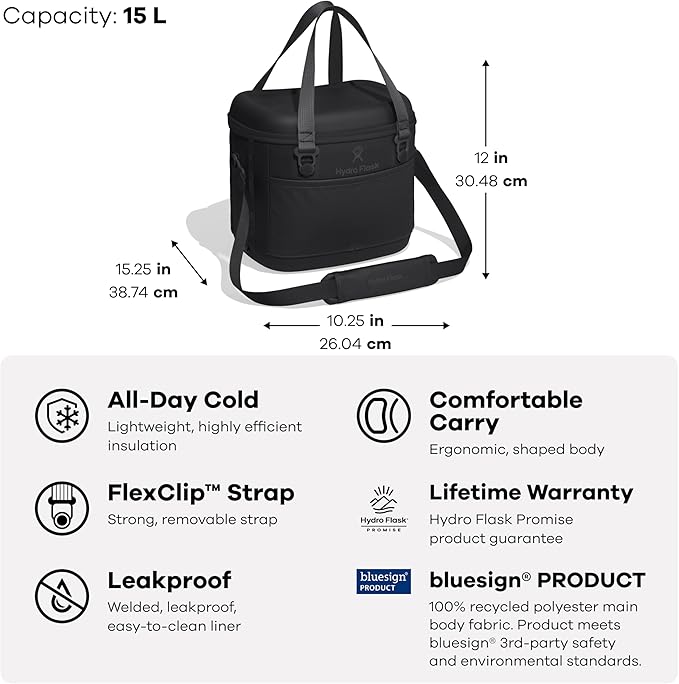 Hydro Flask Carryout Cooler - Insulated Portable Soft Cooler - 15 L Capacity in Black
