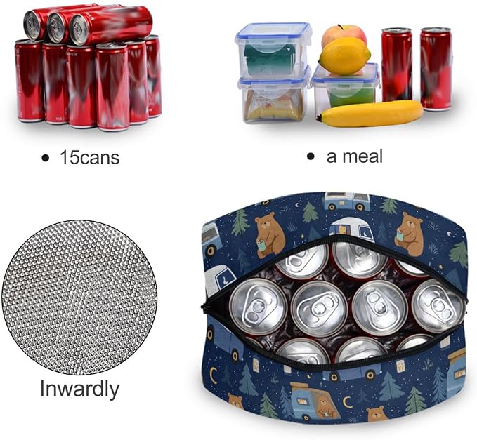 Kcldeci Kids Lunch Bag Insulated Lunch Box for Boys Girls Cute Camper Bear Reusable Toddler Leak-proof Lunchbox for School and Daycare