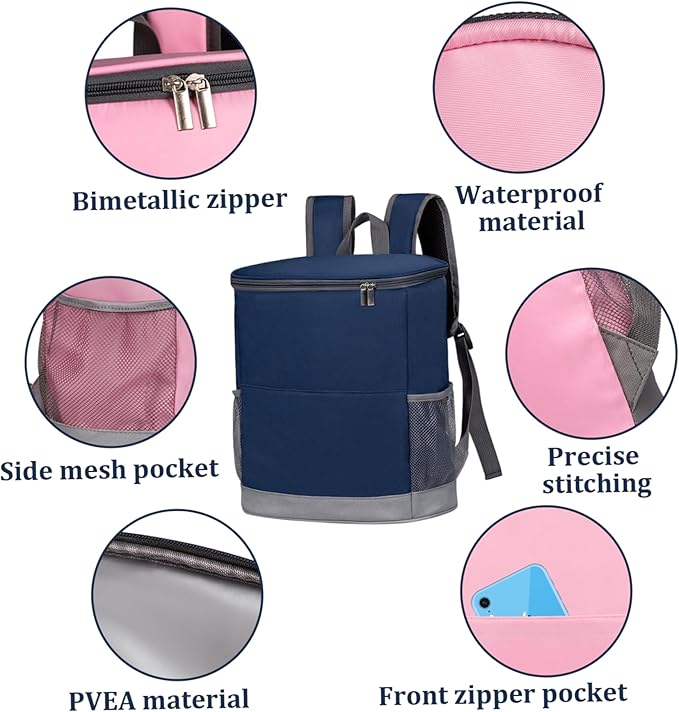 Lunch Backpack, Cooler Backpack Insulated Waterproof, 20 Can Leak Proof Lunch for Men & Women, Lightweight Back Pack Cooler with Side Pocket Camping Hiking Travel