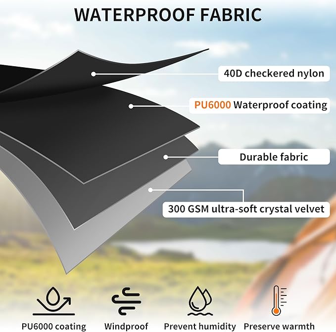 Large Camping Blanket, Hooded Stadium Blanket with Crystal Velvet Lining, Waterproof Windproof Warm Outdoor Blankets for Camping, Picnic, Stadium, Sports, Beach, Concerts (59"x 79")