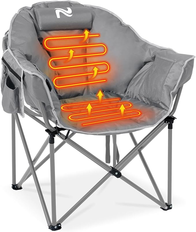 Oversized Heated Camping Chair, Heated Chairs Outdoor Sports with 3 Heat Levels, Portable Folding Heated Outdoor Chair for Lawn Patio Lounge, Battery NOT Included