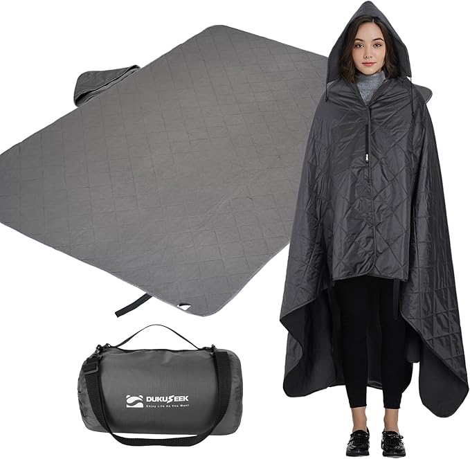DUKUSEEK Large Waterproof Camping Blanket, Cold Weather Warm Fleece Blankets Windproof Triple Layers for Stadium,Camping, Concerts, Car, Dog