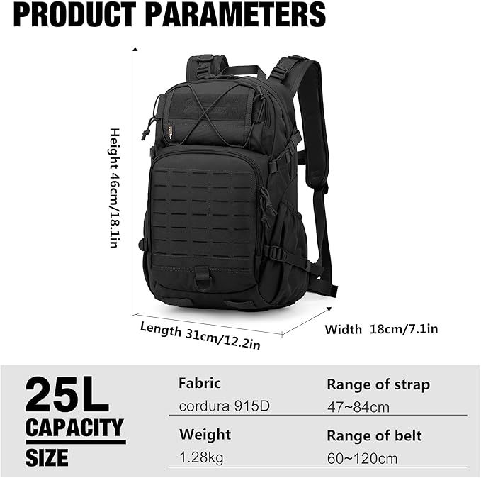 Mardingtop Small Military Tactical Backpack for Men,25L Molle Cordura Backpack for Hiking,Camping,Rucking