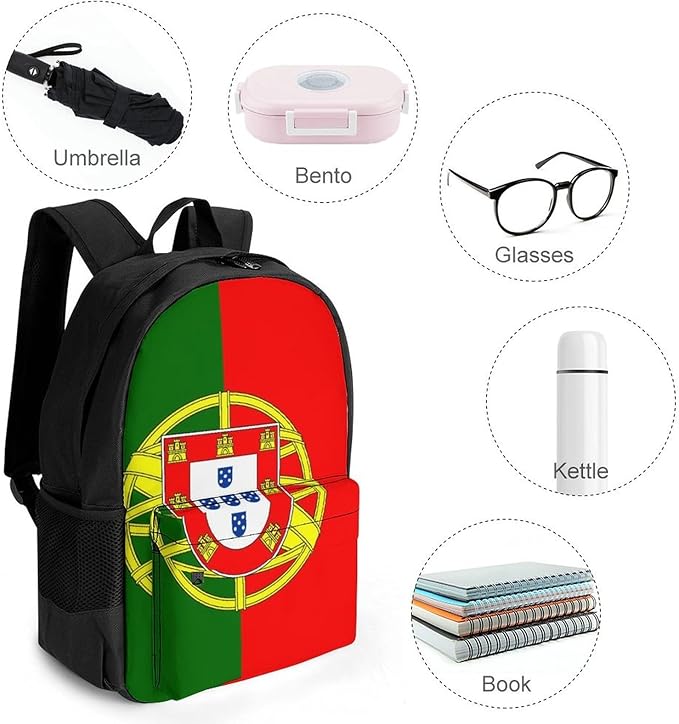 Daypack Backpack Multipurpose Anti-Theft Large Capacity Bookbag, Portugal Flag Travel Hiking Camping Rucksack With Adjustable Shoulder Straps