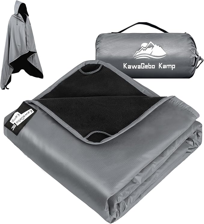 Fleece Waterproof Outdoor Blanket - Windproof Stadium Blanket for Camping, Picnics, and Sports Stay Dry and Comfortable 80"x 58"(Hoodeed, Gray)