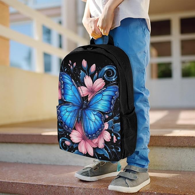 Supdreamc Lightweight Rucksacks for Climbing Outdoors Walking Cycling, Large Capacity Anti-Theft Multipurpose Carry On Bag, Blue Butterfly Camping Outdoor Backpack