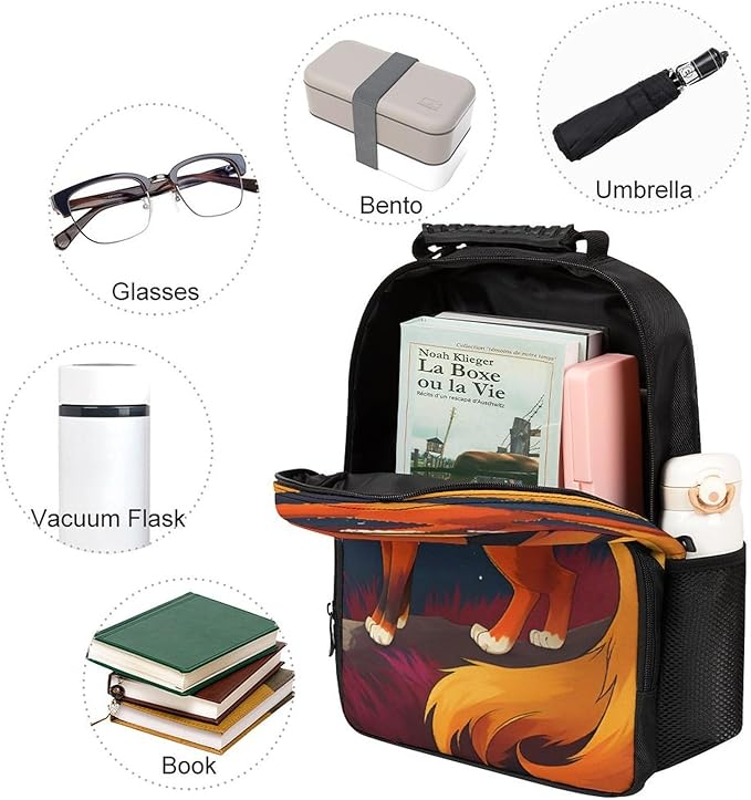 Lightweight Daypack Backpack for Trekking Work Running, Big Capacity Multipurpose Anti-Theft Bookbag, Anime Fox Art Business Computer Bag