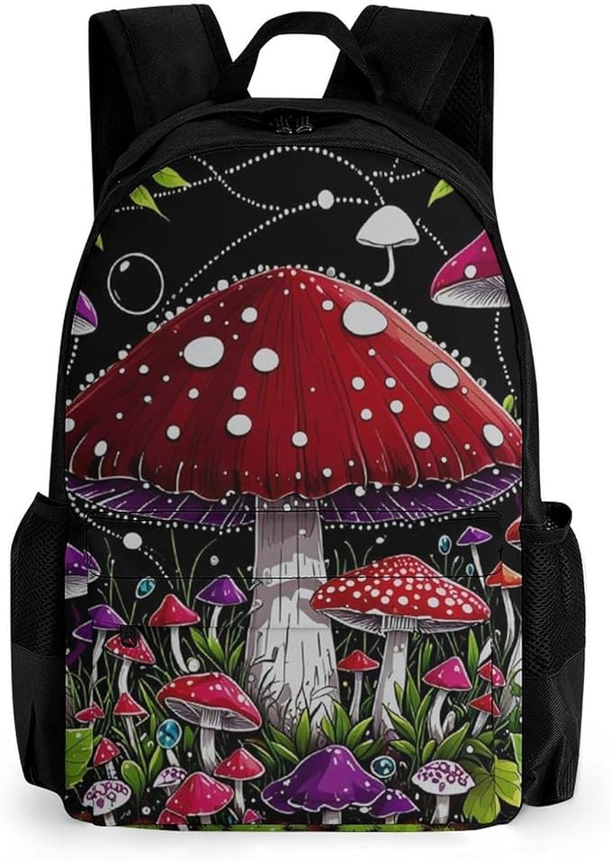 Men Women Lightweight Magic Mushrooms Trip Backpack Large Capacity Bookbag With Smooth Zippers for Gym Business Running
