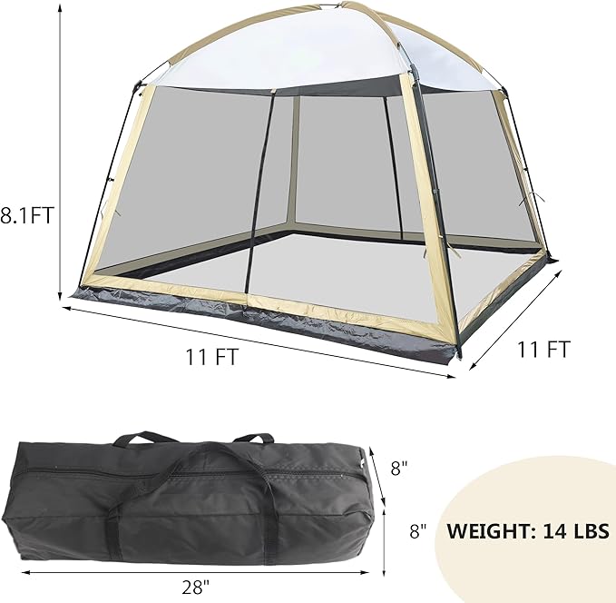 Screen House Room 11x11 Ft Mesh Net Tent Canopy Shelter Gazebo, Easy Setup & Waterproof & Sunshade, Suitable for Camping Trip, Backyard, Beach, Picnic
