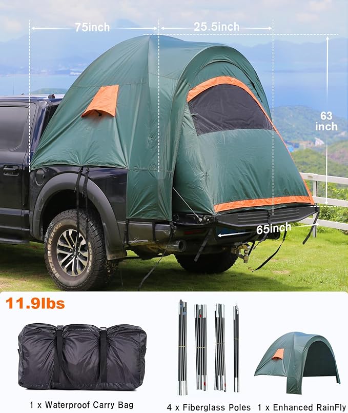 LIBERRWAY Truck Bed Tent for 2 Person, 6.4-6.7 FT Pickup Truck Tent with Waterproof Rainfly Oxford for Camping Travel Outdoor Chevy Silverado 1500 Dodge Ram 2500 Ford F-250 GMC Sierra 1500