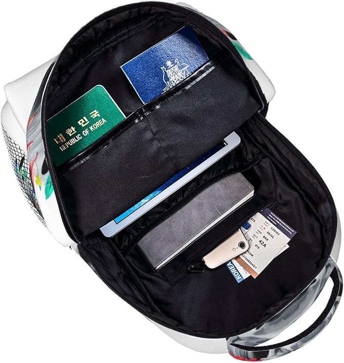 Daypack Backpack Anti-Theft Multipurpose Big Capacity Bookbag, Lion Feather Flower Butterflies Art Business Computer Bag With Side Pockets