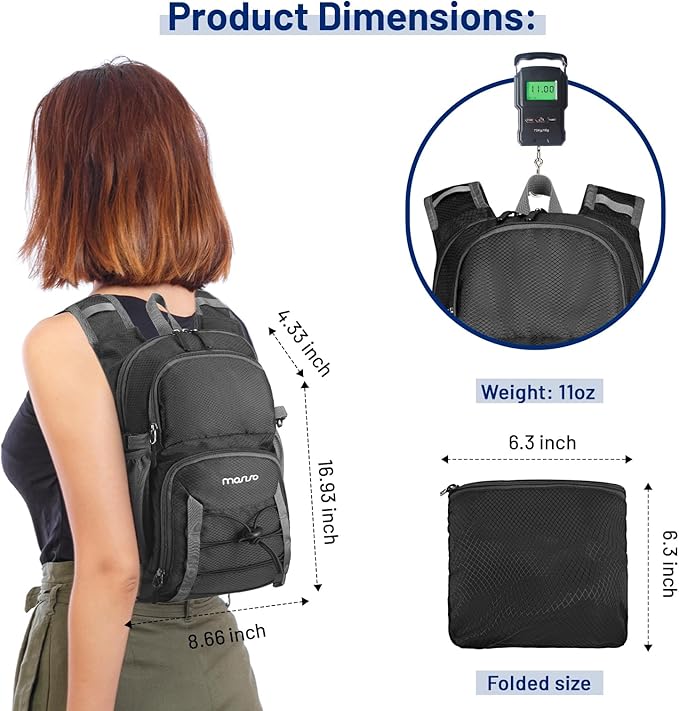 MOSISO 10L Lightweight Hiking Daypack Small Packable Hiking Backpack for Men Women, Casual Foldable Day Pack Shoulder Bag with 2 Front Pocket for Travel Camping Outdoor, Black