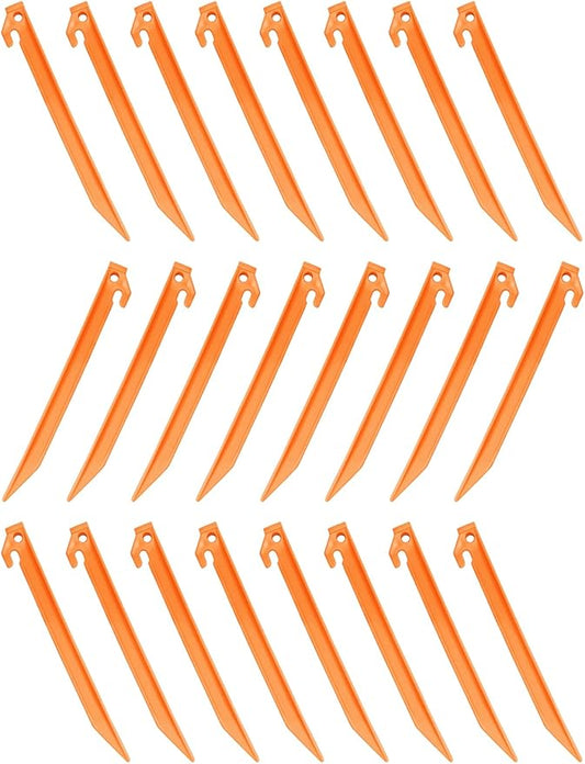 24 Pcs 9 Inch (225mm) Tent Pegs Plastic Spike Hook Awning Camping Caravan Visual Marker Outdoor Camping Inflatable Stakes Canopy (Orange)
