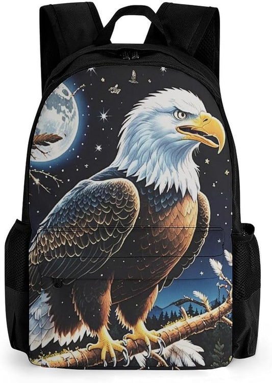 Rucksack Polyester Anti-Theft Multipurpose Native American Indian Eagle Bookbag Big Capacity Travel and Sport Backpack Rucksack With Side Pockets