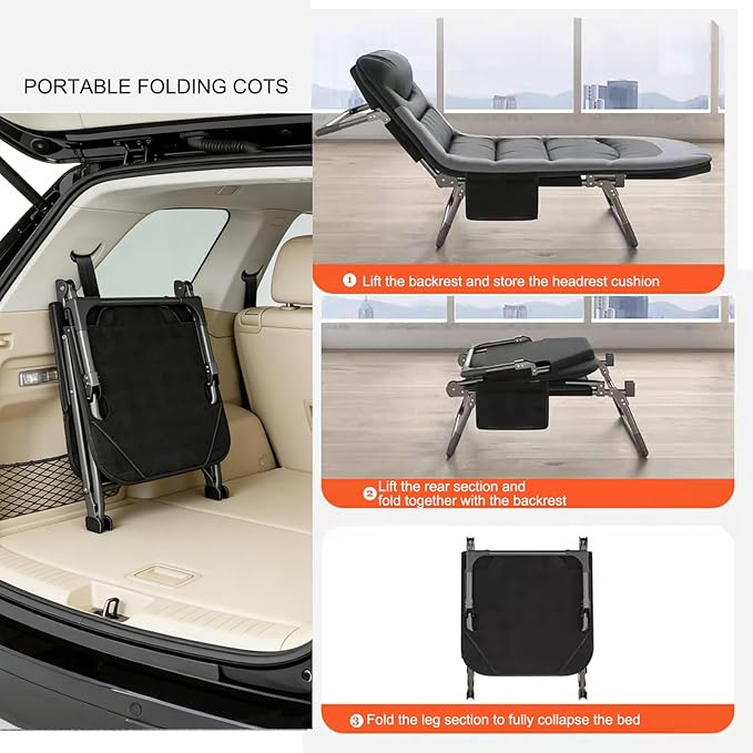 Portable Cot for Camping Adult, Folding Camping Cot with Thick Mattress, Pillow, Adjustable Cots for Sleeping with Pad, 26" Wide, for Home Office Nap Beach Travel Hiking (Gray)