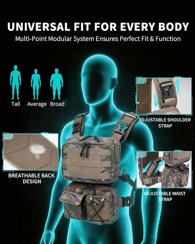 Blue Quartz 3-in-1 Running Vest with 2L Water Bladder, Lightweight Tactical Hydration Backpack with Detachable Waist Pack, Reflective Chest Pack for Hiking Running Cycling Race for Women Men