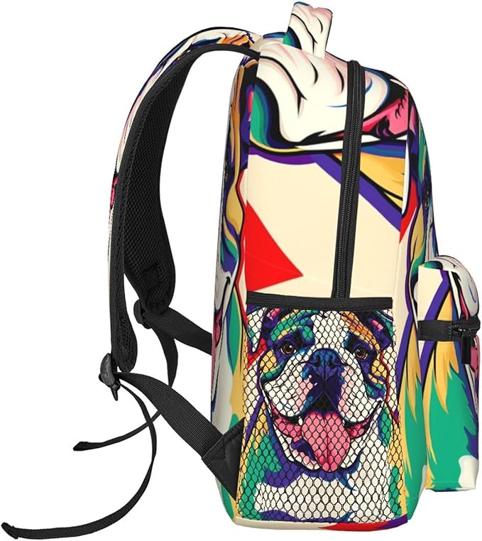 Rucksack Multipurpose Anti-Theft Big Capacity Shoulder Bag, Colorful Pit Bull Dog Art Travel Hiking Camping Rucksack With Side Pockets