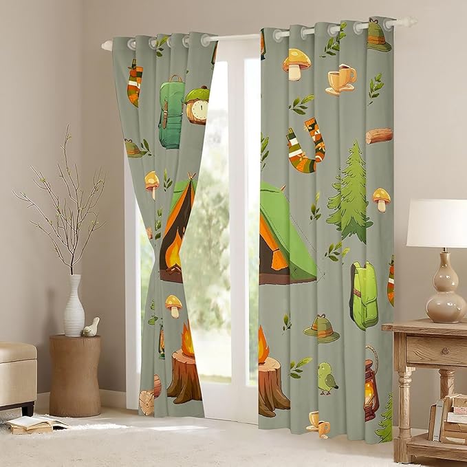 Feelyou RV Camping Camper Curtains for Bedroom Living Room Camping Theme Blackout Darkening Drapes Camper Window Treatments, 2 Panels 38 x 45 Inch Room Decor