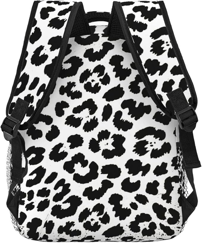 Men Women Polyester Leopard Cheetah Black White Daypack Big Capacity Shoulder Bag With Smooth Zippers for Hiking Work Walking Cycling