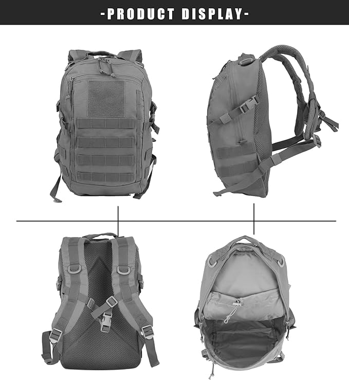 12L Small Backpack Day Pack - Mini Tactical Backpacks Military Daypack Molle Bag Rucksack Bug Out Bag for Hiking (Grey)