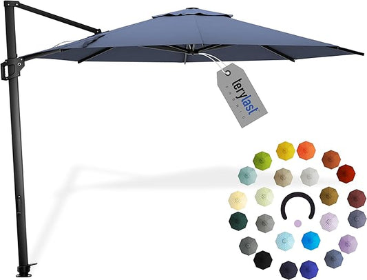 Midtown Umbrellas 10 Ft Outdoor Cantilever Patio Umbrella w/Terylast Light Navy Fabric - Rotate Tilt 360° Offset Patio Umbrella, Deck Patio Umbrella, Backyard Umbrella & Garden Umbrella - Black Frame