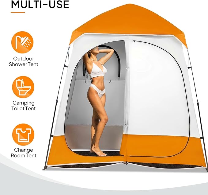 VINGLI 2 Room Shower Tent, 7.5 FT Instant Pop Up Shelter with Carrying Bag, Privacy Changing Room Tent,Perfect for Portable Toilet, Camping, Dressing, Outdoor Indoor, Easy Set Up