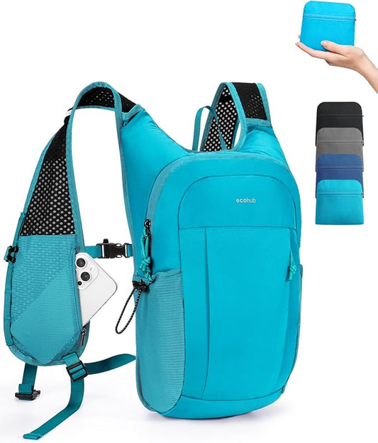 ECOHUB 15L Lightweight Packable Hiking Backpack for Travel, Small Daypack with Chest Strap & Phone Pocket, Water Resistant Foldable Backpack for Men Women