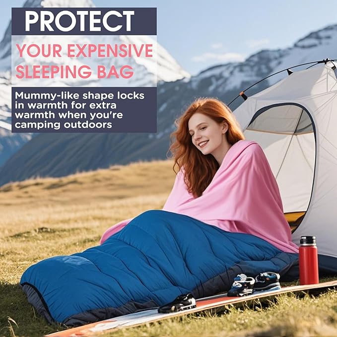 Ultralight Sleeping Bag Liner - 5.3 oz Washable Adult Sleep Sack & Travel Sheets, Self Tan Sleep Sack with Two-Way-Zipper, for Backpacking, Hotel, Camping, Travel