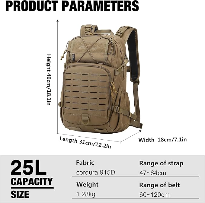 Mardingtop Small Military Tactical Backpack for Men,25L Molle Cordura Backpack for Hiking,Camping,Rucking