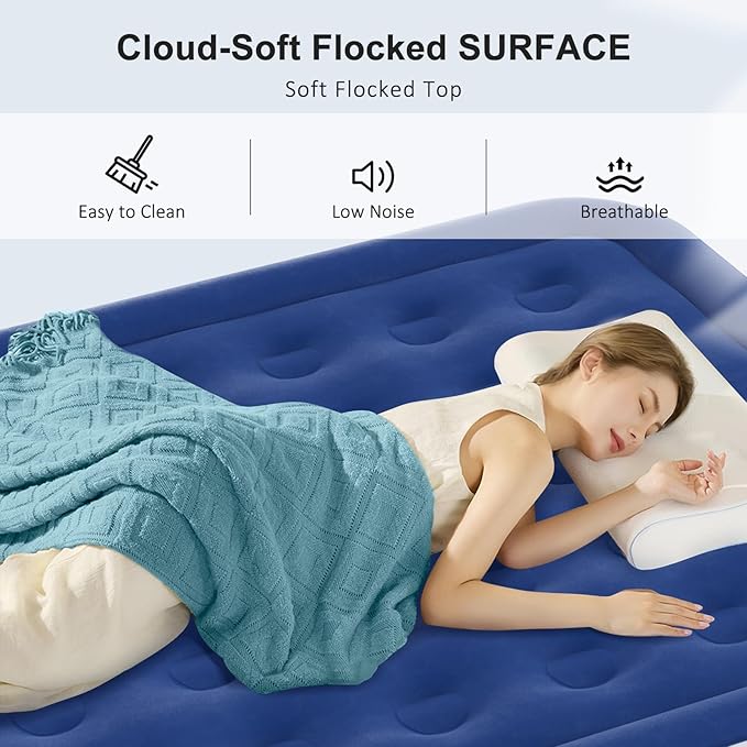 Full Air Mattress with Built in Pump, 18" Raised Inflatable Mattress, Self Inflating Blow Up Bed, Comfort Portable Air Bed with Carry Bag for Camping, Home, Guests, Travel 650 lbs Max