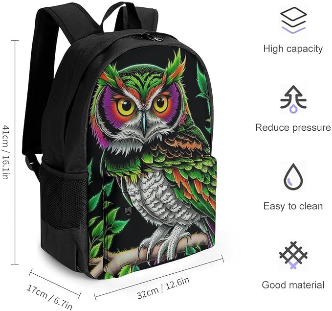Lightweight Daypack Backpack for Sports Travel Running, Large Capacity Multipurpose Anti-Theft Bookbag, Owl Green Weedleaf Art Laptop Backpack Daypack