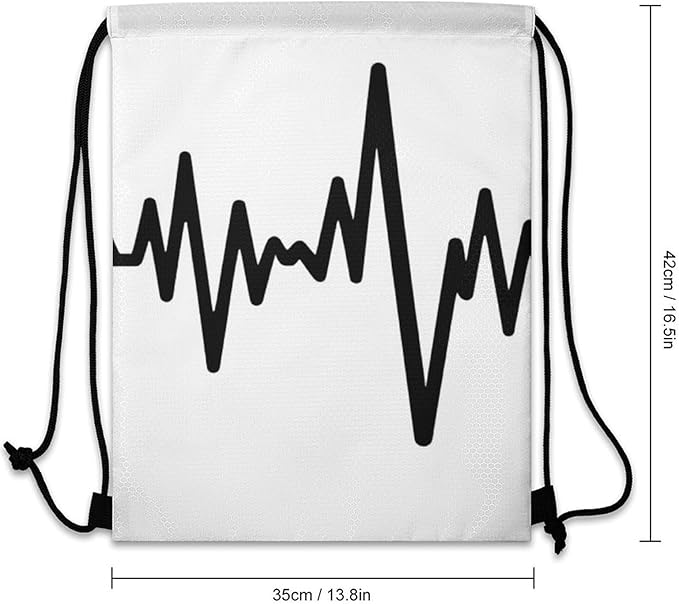 Drawstring Backpack Gym Sackpack Lightweight Waterproof String Bag for Sports Travel Yoga Beach Swimming, Men Women Unisex, Music Notes Heartbeat Bags